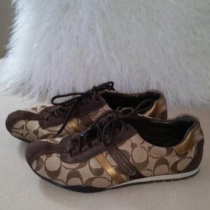 COACH Katelyn monogram leather/canvas sneakers EUC